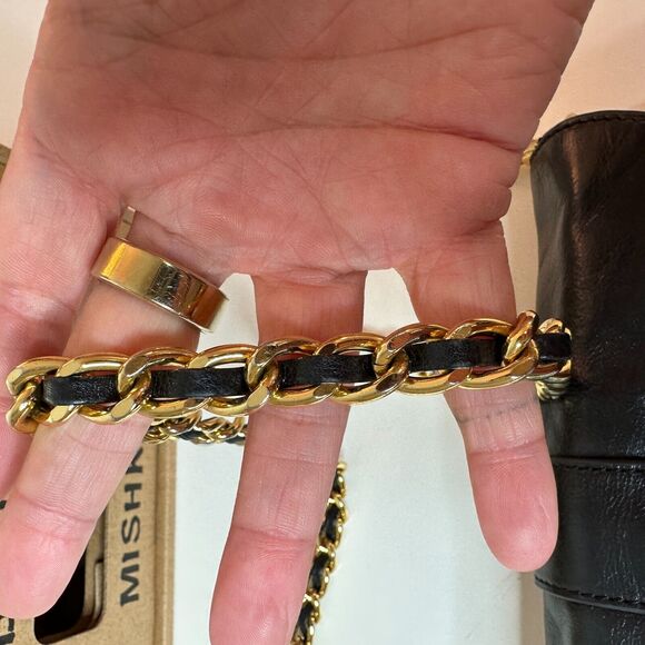 Badgley Mischka Black Leather Purse Detachable Chain Strap - Picture 12 of 16